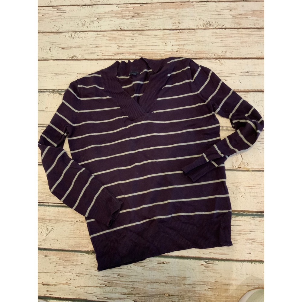 Gap Womens Purple Striped V-Neck Long Sleeve Knit Sweater Size Large 90s Vintage